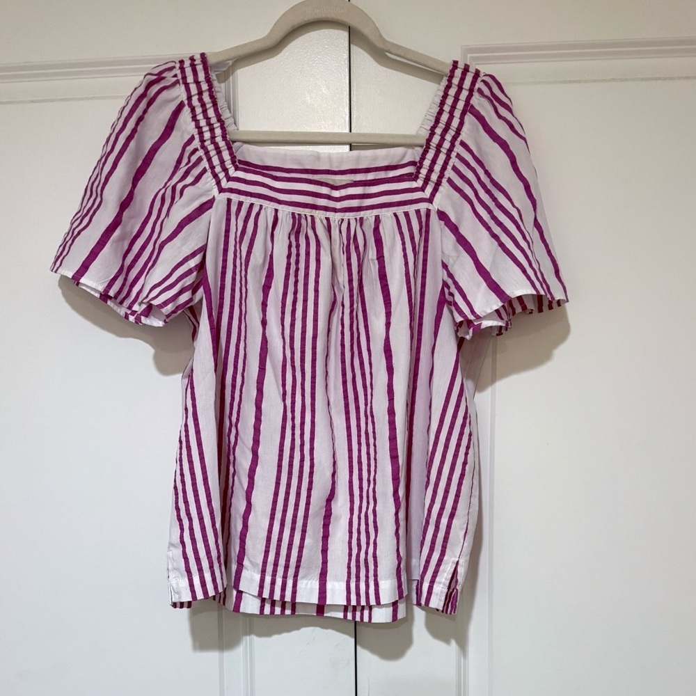 LOFT Pink and White Striped Blouse